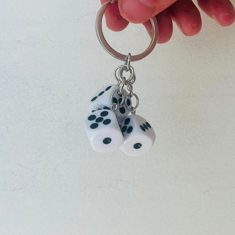 Y2k 2000s vintage style white dice key chain